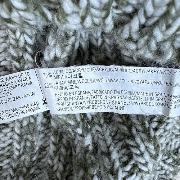 ZARA Chunky Knit Sweater V-neck Long Sleeve Wool Blend Olive Women's Medium - Picture 10 of 14